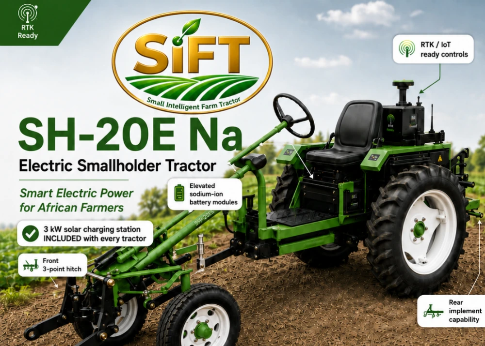 SiFT SH-20E Na high-clearance electric smallholder tractor manufacturer illustration.